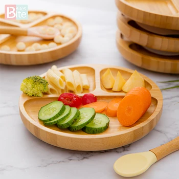 Смукателна чаша бамбук силиконова издънка на детска чиния за хранене от бамбук детска посуда, Прибори BPA безплатно Силиконова ясла