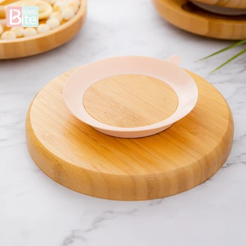 Смукателна чаша бамбук силиконова издънка на детска чиния за хранене от бамбук детска посуда, Прибори BPA безплатно Силиконова ясла