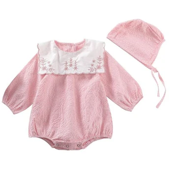 2020 New Baby Girl Flower Embroidery Rompers With Hat Newborn Baby Girl Clothes Toddler Long Sleeve Cotton Гащеризон One-Pieces