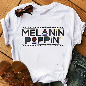 Меланинът Поппин риза афроамериканская черна момиче магическа тениска femme BLM графичен тениски жените Писмо печат на тениска градинска облекло топ