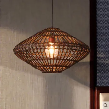Юго-Източна Азия реколта от ратан ръчно изработени нов китайски чай зала E27 творчески оплетка украса на ресторант осветление на окачен лампа