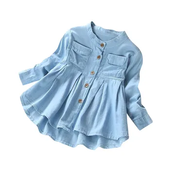 бебе момиче облекло бебе момче момичета, детски дънкови Ruched риза с дълъг ръкав потник блуза облекло roupa menina6.382gg