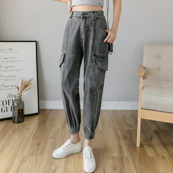 Harajuku Cargo jeans woman high waist Harem pants for women plus size свободни модни дънки ladies straight denim jean femme