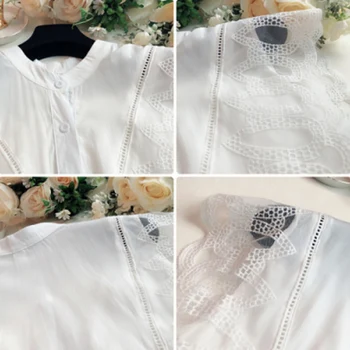 Лято 2021 дамски потници и блузи корея, модни дрехи однотонная риза дамски елегантен лейси Лоскутная Blusas 9356 50