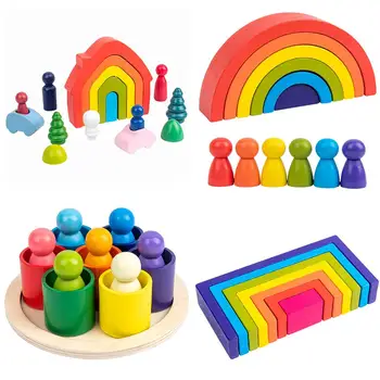 Детски играчки 12шт 6шт преливащи блокове на дървени играчки за деца-големи творчески преливащи градивните елементи на Монтесори забавни играчки
