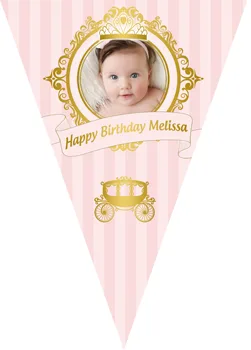Персонални Златна Принцеса рожден ден набор от снимка фон, банер, бутилки за вода, етикети, торта toppers етикети