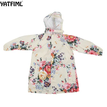 YATFIML 2018 Fashion Children Raincoat rainwear Poncho girls Hooded waterproof яке long sleeve peony 0-8T