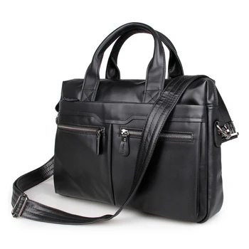 MAHEU Black Men Leather Handbag 14 Инчов Лаптоп Brief Case Top Layer Leather Shoulder Bag Business Man Male 2 Way Luxury Handbag