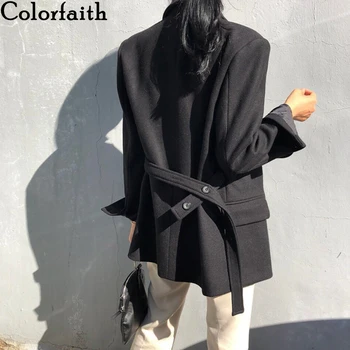 Colorfaith нов 2020 Есен Зима дамски сака вълнени якета събира реколта големи стягам Див офис Дама върховете JK1235