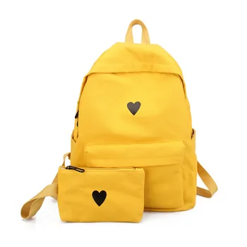 Moon Wood Highquality Платно Printed Сърце Yellow BackpackKorean Style Students Travel Bag School Girls Чанта За Лаптоп Раница