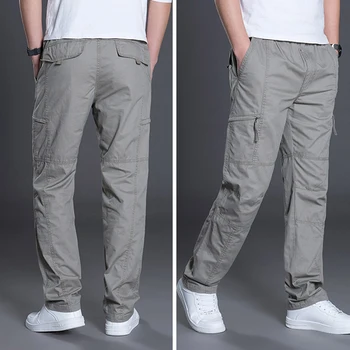 Плюс размер на ежедневните панталони мъжете качествен памук дишащи пътеки мъжете военни преки свободни мулти-джобни работни панталони Мъжки L-6XL