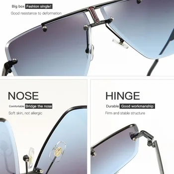 Извънгабаритни пилотните без рамки слънчеви очила мъже, жени 2020 ретро реколта голям наклон мода женски прозрачни нюанси дамски слънчеви очила