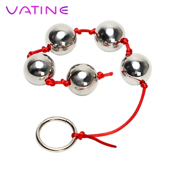 VATINE пет метални анални топчета аналния мъниста пръстен ръчно изработени от неръждаема стомана, еротични играчки, анален накрайник вагинален секс играчки за жени