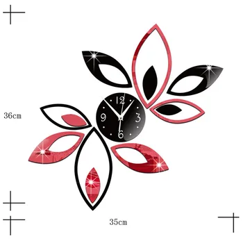 3D САМ самозалепващи часовник черен червен Лотос огледало стикер стенни часовници скандинавски стил Reloj Adhesivo de pared хол начало декор