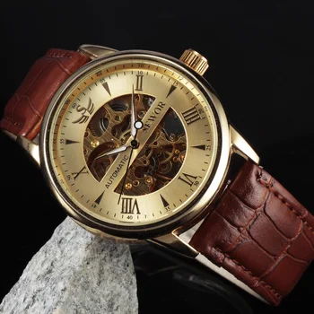 Casual New Sewor Brand Skeleton Hollow Fashion Automatic Mechanical Men Male Luxury Business Leather Army Sport Gift Ръчен Часовник