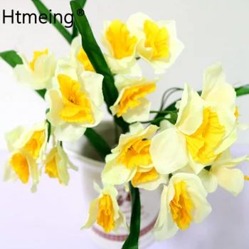 изкуствен нарцис цветя храст спрейове жълт и бял годишният цветя за сватба домашен офис празнична украса
