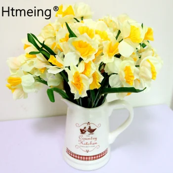 изкуствен нарцис цветя храст спрейове жълт и бял годишният цветя за сватба домашен офис празнична украса