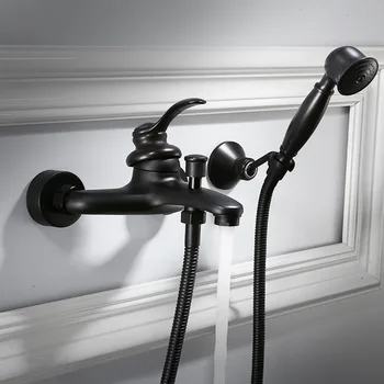 Черен месинг покритие баня класически смесител за душ комплект / стенен смесител за баня смесители / ръчен душ с пързалка-бар