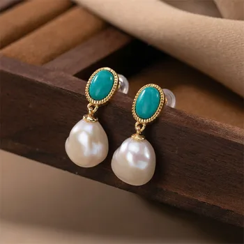 Грозен нова популярен в бароков перли бижута за жени, естествени перли тюркоазени обеци, пръстени, колиета, без верига сребро проба 925