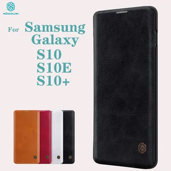 За Samsung Samsung Galaxy S10 S10e S10 + Plus флип калъф Nillkin ЧИН кожена карта джоб на чантата защита на флип-надолу капак за Samsung S10Plus
