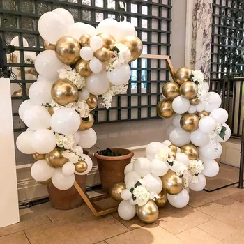 104шт Бял гигантски макарони балон венец арка комплект сватбени бутилки булка Сватба Рожден Ден на фонова картина декор