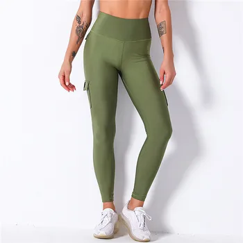 Дамски панталони за йога спортни гамаши, с висока талия и джоб гамаши спортни дамски фитнес панталони за йога с джоб