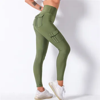 Дамски панталони за йога спортни гамаши, с висока талия и джоб гамаши спортни дамски фитнес панталони за йога с джоб