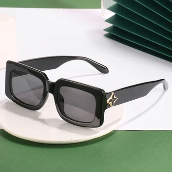 2021 Нова Мода Правоъгълник Слънчеви Очила На Жените И Мъжете Квадратен Леопард Черни Слънчеви Очила Наклони Лещи Хладни Звезди Логото На Стари Луксозни