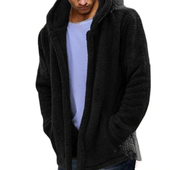 Ежедневни мъжки зимни джобове с дълъг ръкав руно топла качулка свободен плюс размер палто, Мъжки дрехи, модни мъжко зимно яке