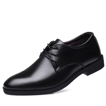 2020 наскоро мъжки обувки от качествена изкуствена кожа социален размер 38-44 Горната част на главата кожена Есенна офис обувки мека Мъжки обувки за рокли