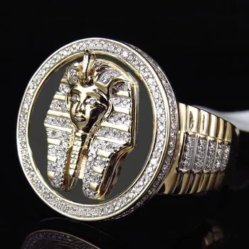 Класически Реколта крал на Египет пръстен модерен Луксозен мъжки Златен двоен цвят пръстен аксесоари бижута за мъже е най-добрият подарък