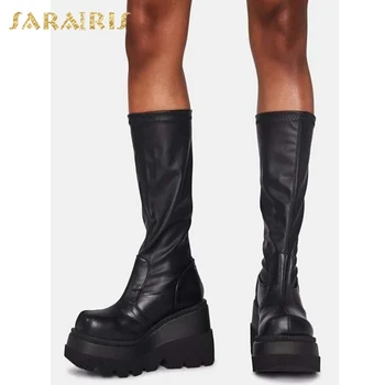 Sarairis голям размер 43 платформа високи танкетки токчета нов дизайн на Мода удобни обувки Дамски ботуши нескользящие 3 стил дамски ботуши