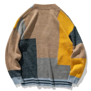 Aolamegs мъжки пуловер, жилетка есен японски ретро вязаный пуловер мозайка вязаная дрехи мода V-образно деколте зимен пуловер