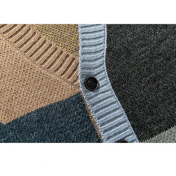 Aolamegs мъжки пуловер, жилетка есен японски ретро вязаный пуловер мозайка вязаная дрехи мода V-образно деколте зимен пуловер