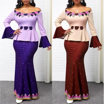 S-5XL плюс размер с дълъг ръкав африкански рокли за жени Африканска облекло цвете печат дашики Дамски дрехи Анкара макси рокля