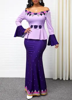 S-5XL плюс размер с дълъг ръкав африкански рокли за жени Африканска облекло цвете печат дашики Дамски дрехи Анкара макси рокля