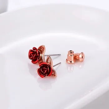 U7 сладки червени рози метални цветя обеци за жени Дама романтичен подарък Brincos Сватбени обици партия бижута bijoux E1014