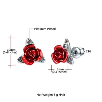 U7 сладки червени рози метални цветя обеци за жени Дама романтичен подарък Brincos Сватбени обици партия бижута bijoux E1014