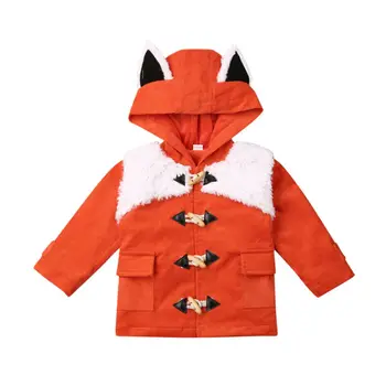 3D cartoon лисица с качулка на ухото палто, яке Деца Детски момчета момичета зима дете дебели якета Рог обтегач топло руно опашката снимки