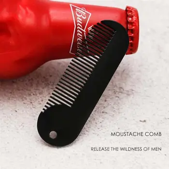 Цинк сплав брада гребен здрава гребен за оформяне на косата преносими аксесоари за коса Полезни брада хранене салон приспособление за мъже (черен)