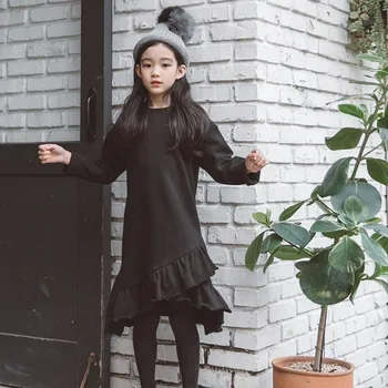 2020 нов раффлед Коледа облечи малкото момиченце топъл черен тийнейджърка облечен с дълъг ръкав зима есен облекло