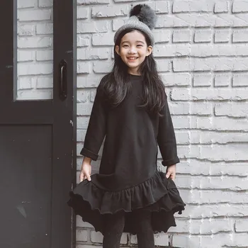 2020 нов раффлед Коледа облечи малкото момиченце топъл черен тийнейджърка облечен с дълъг ръкав зима есен облекло