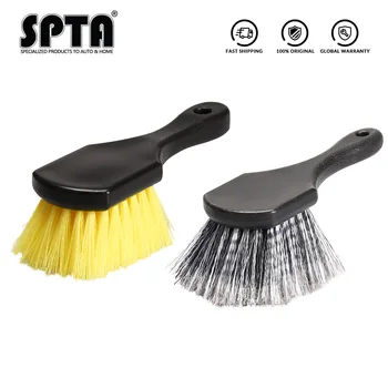 SPTA Car Beauty Хъб Brush Short Handle Tire Cleaning Brush Car Wheel Rim Cleaning Tools Handheld Hard Nylon Bristlets Rim Brush