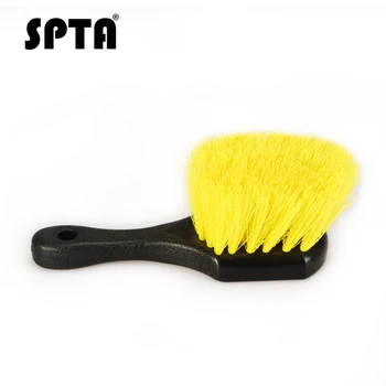 SPTA Car Beauty Хъб Brush Short Handle Tire Cleaning Brush Car Wheel Rim Cleaning Tools Handheld Hard Nylon Bristlets Rim Brush