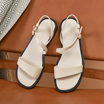 BeauToday плоски сандали жени натурална телешка кожа Гладиатор Дама годишният каишка Ежедневни обувки за жени, ръчна изработка 32182