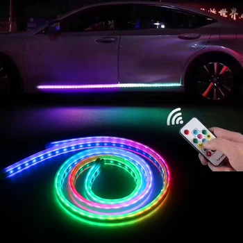 FORAUTO Car LED Door Edge Светлини RGB Decoration Flexible Strip Light Streamer Auto Door Lamp Remote Control Atmosphere Lamp