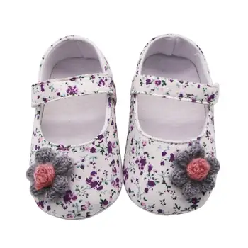 Детски обувки момичета Принцеса обувки новородени момичета цветя печат апликация Prewalker мека подметка единични обувки детски обувки
