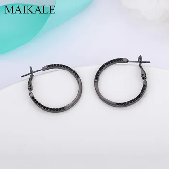 MAIKALE New Fashion Big Circle Earings Golden/ AAA Black Cubic Цирконий Хоп обеци за жени корейски прост бижута подарък