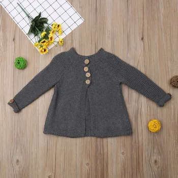 Pudcoco САЩ фондовия нов ежедневни момичета Есен Зима облекло бутон вязаный пуловер, жилетка дъждобран с дълъг ръкав на палтото възраст 1-8Y