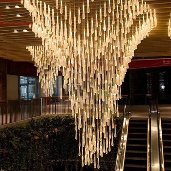 стълбище дълъг балон кристален полилей капка вода лампа модерна светодиодна лента Кристал капка светлина стълбище лампа ресторант бар осветление